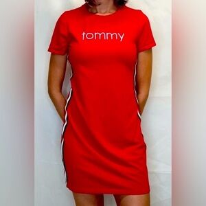 Tommy Hilfiger Red T-Shirt Dress with Embroidered Logo Size Large - EUC